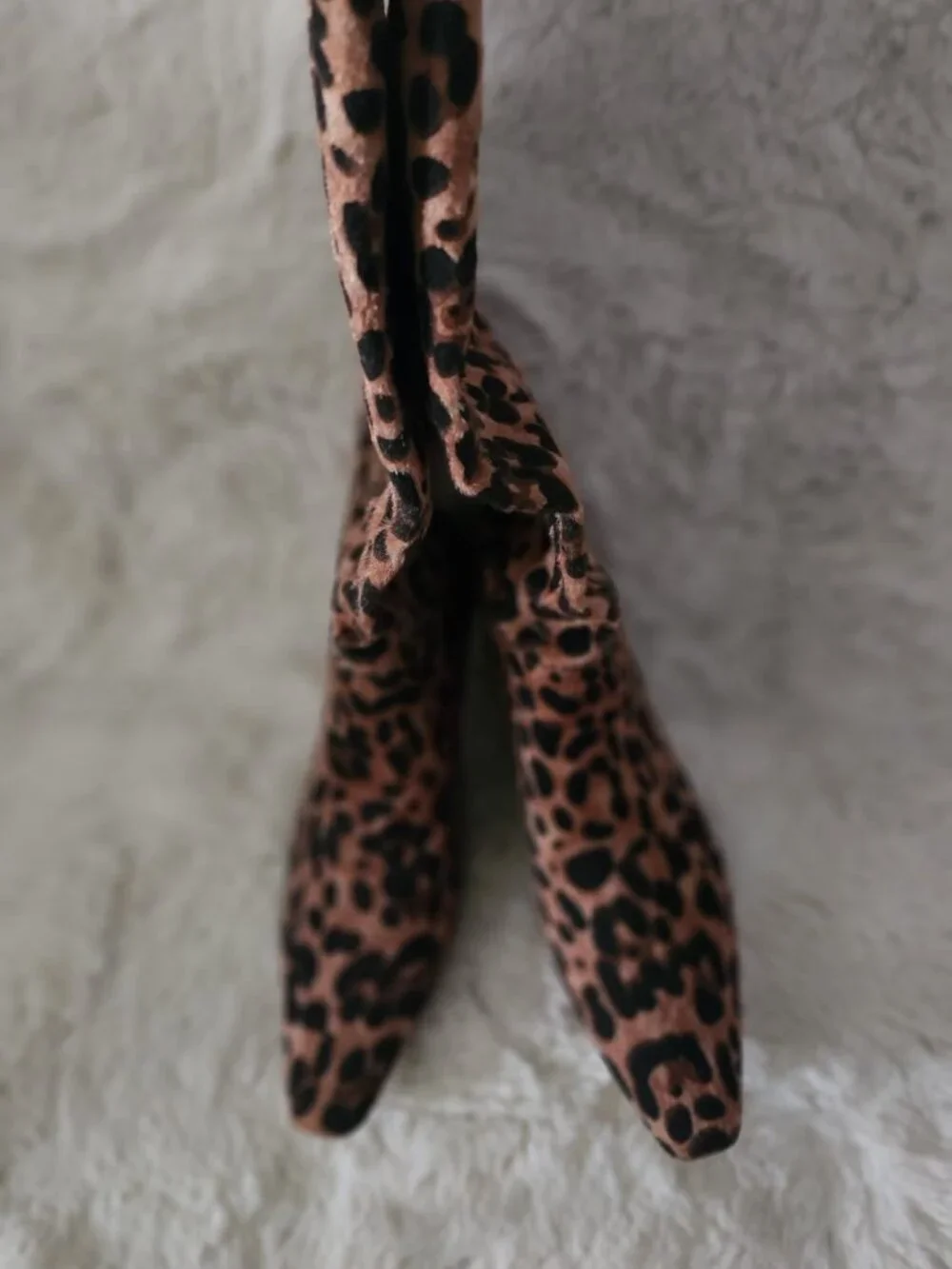 Leopard Print Over-the-Knee Boots - Brown/Black